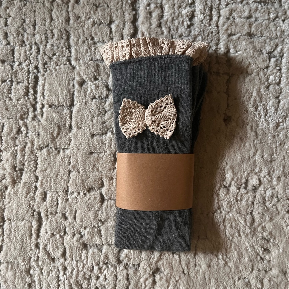 Gray Socks with Lace Bow Detail